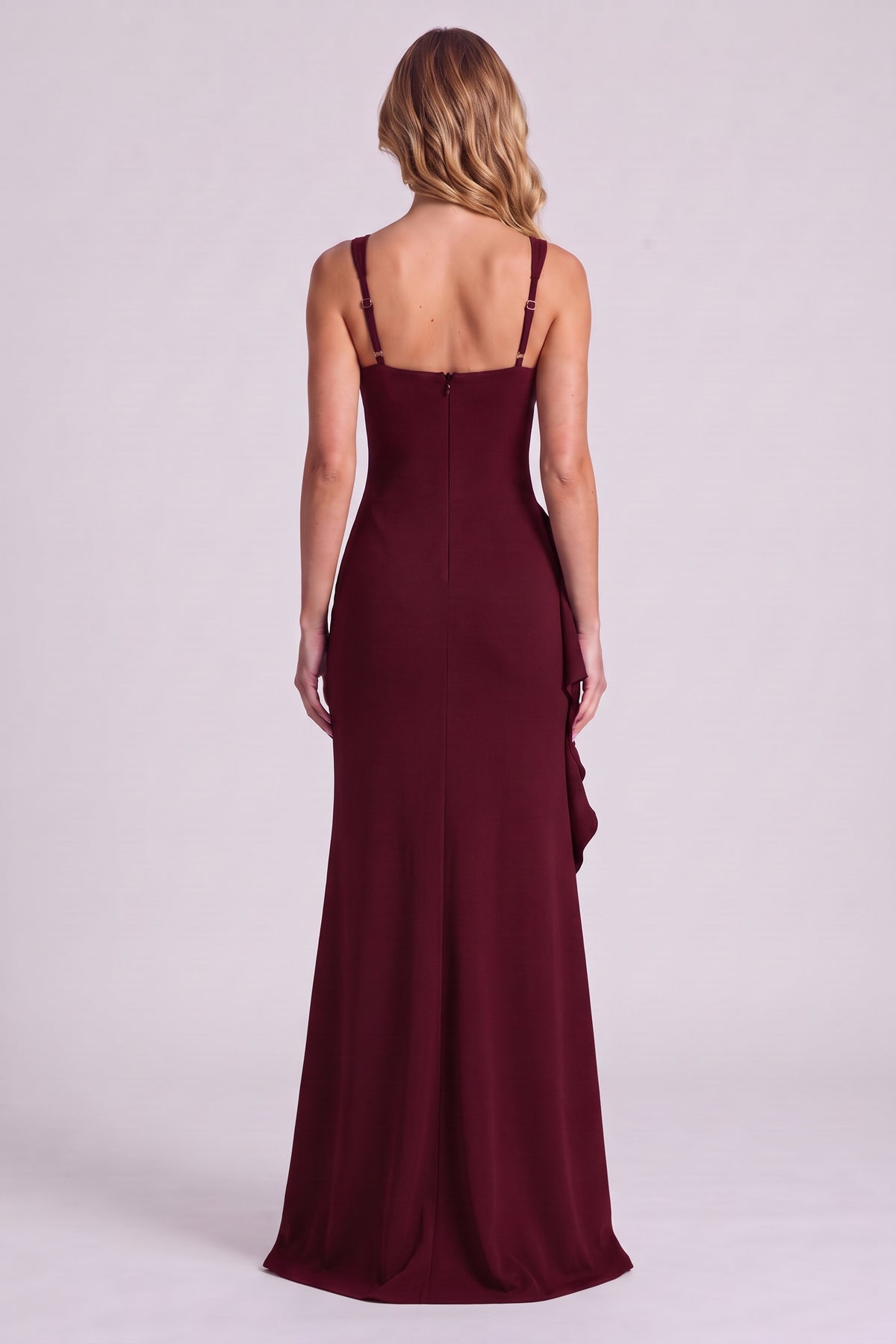 Sloane Open Back Slit Maxi Dress in Cherry - back view