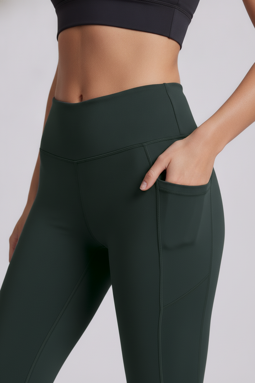 Nova Sculpt Leggings in Deep Woodland Green - side pocket detail