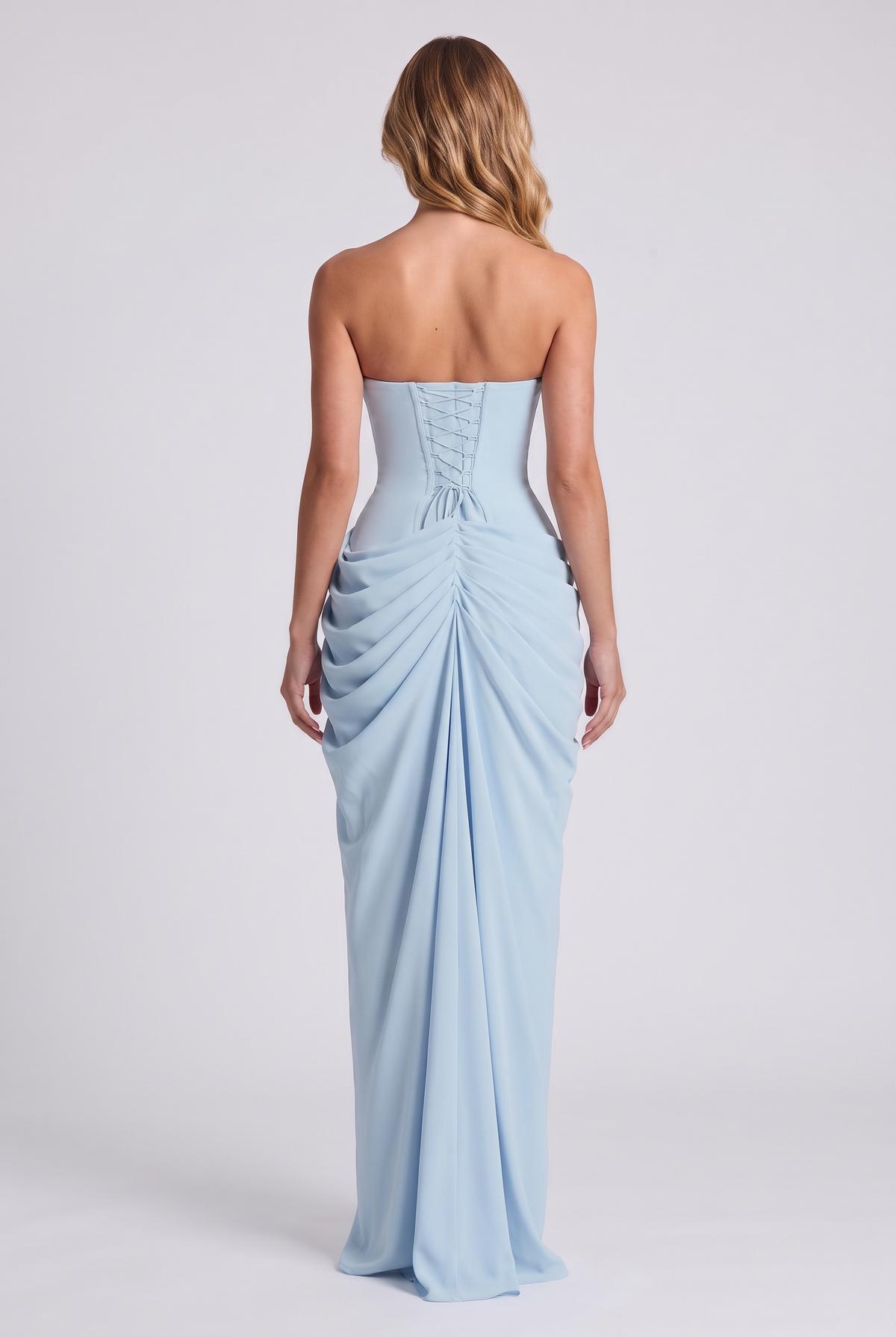 Ophelia Corset Maxi Dress in Glacier Blue - back view