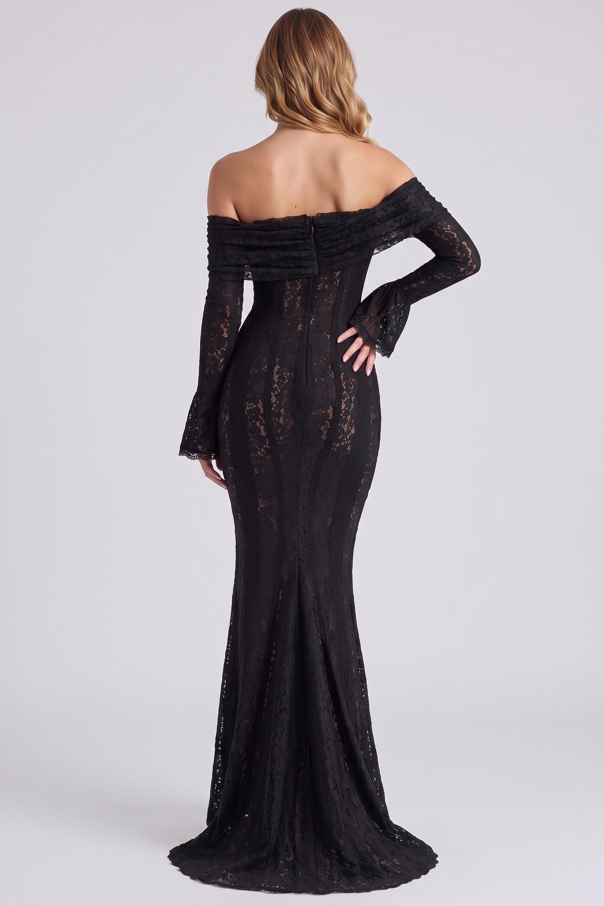 Amara Lace Gown in Black - back view