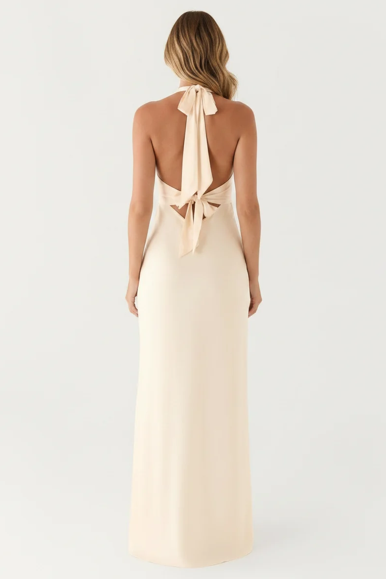 Aveline Halter Gown in Ivory - back view