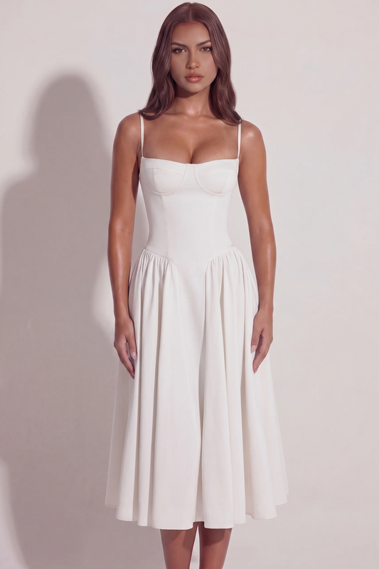 Bianca Sweetheart Bustier Midi Dress in White - front view