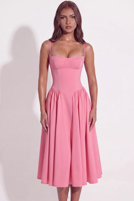 Bianca Sweetheart Bustier Midi Dress in Pink - front view