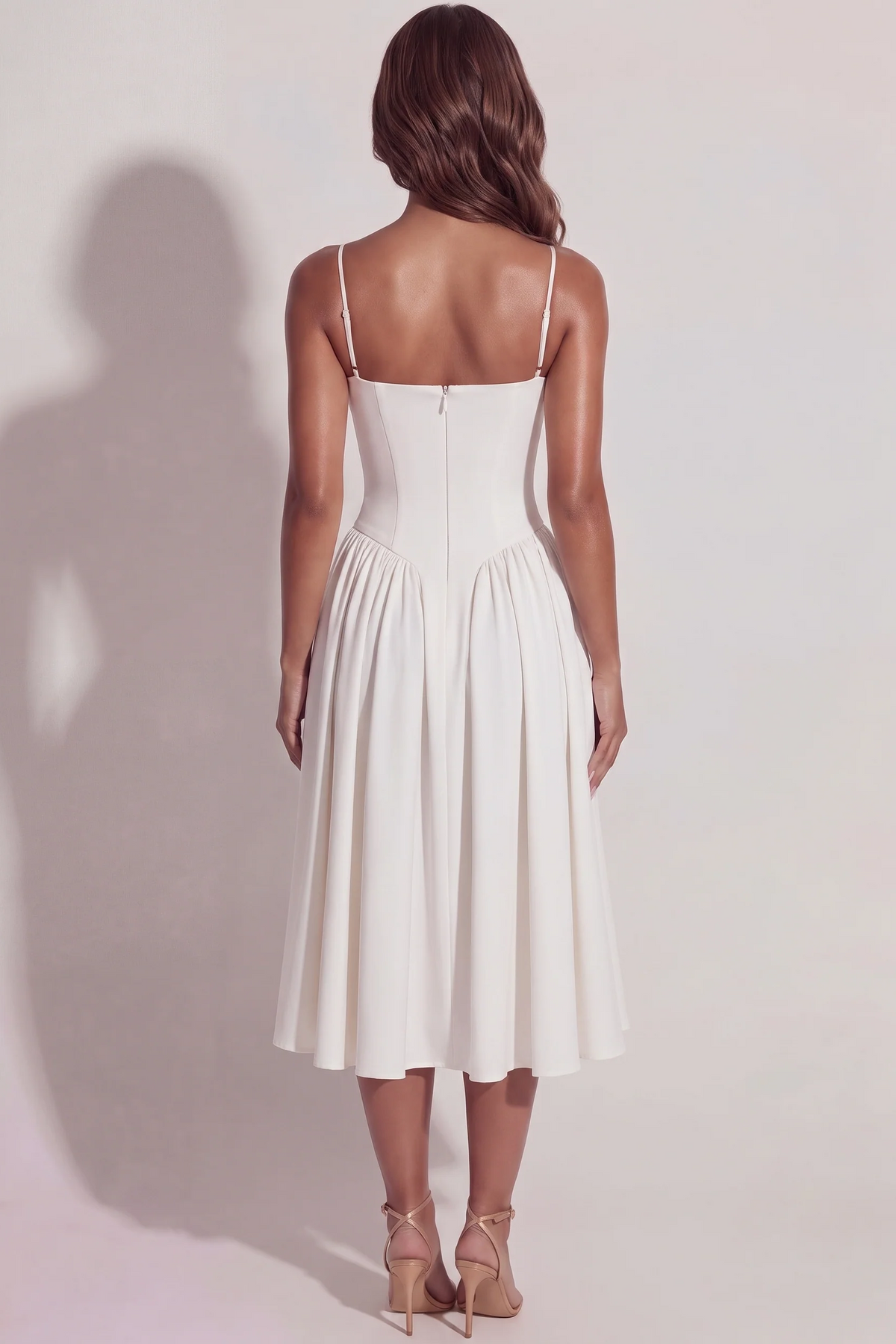 Bianca Sweetheart Bustier Midi Dress in White - back view