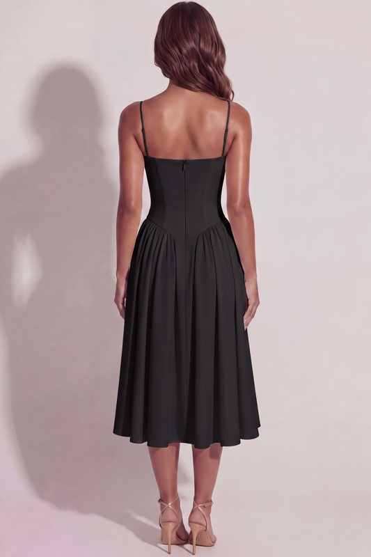 Bianca Sweetheart Bustier Midi Dress in Black - back view