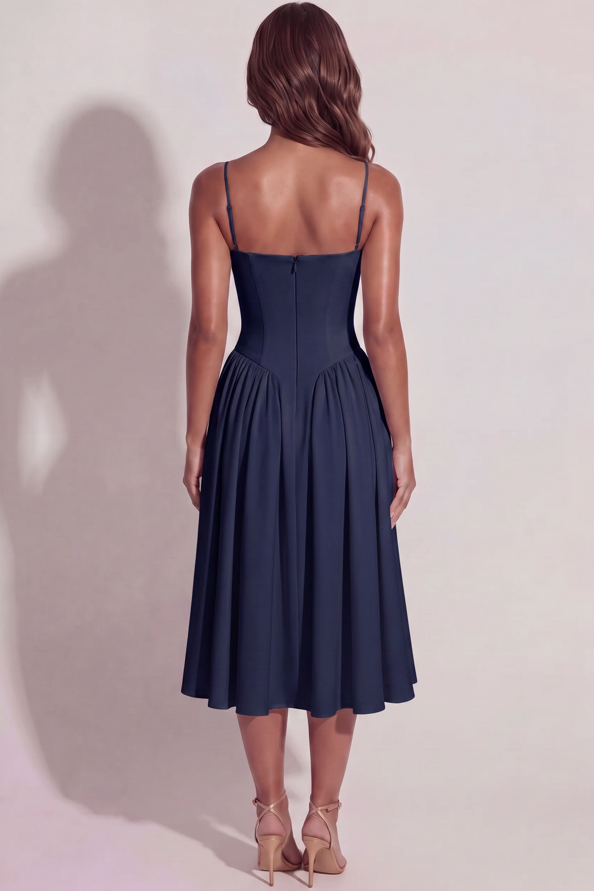 Bianca Sweetheart Bustier Midi Dress in Navy Blue - back view