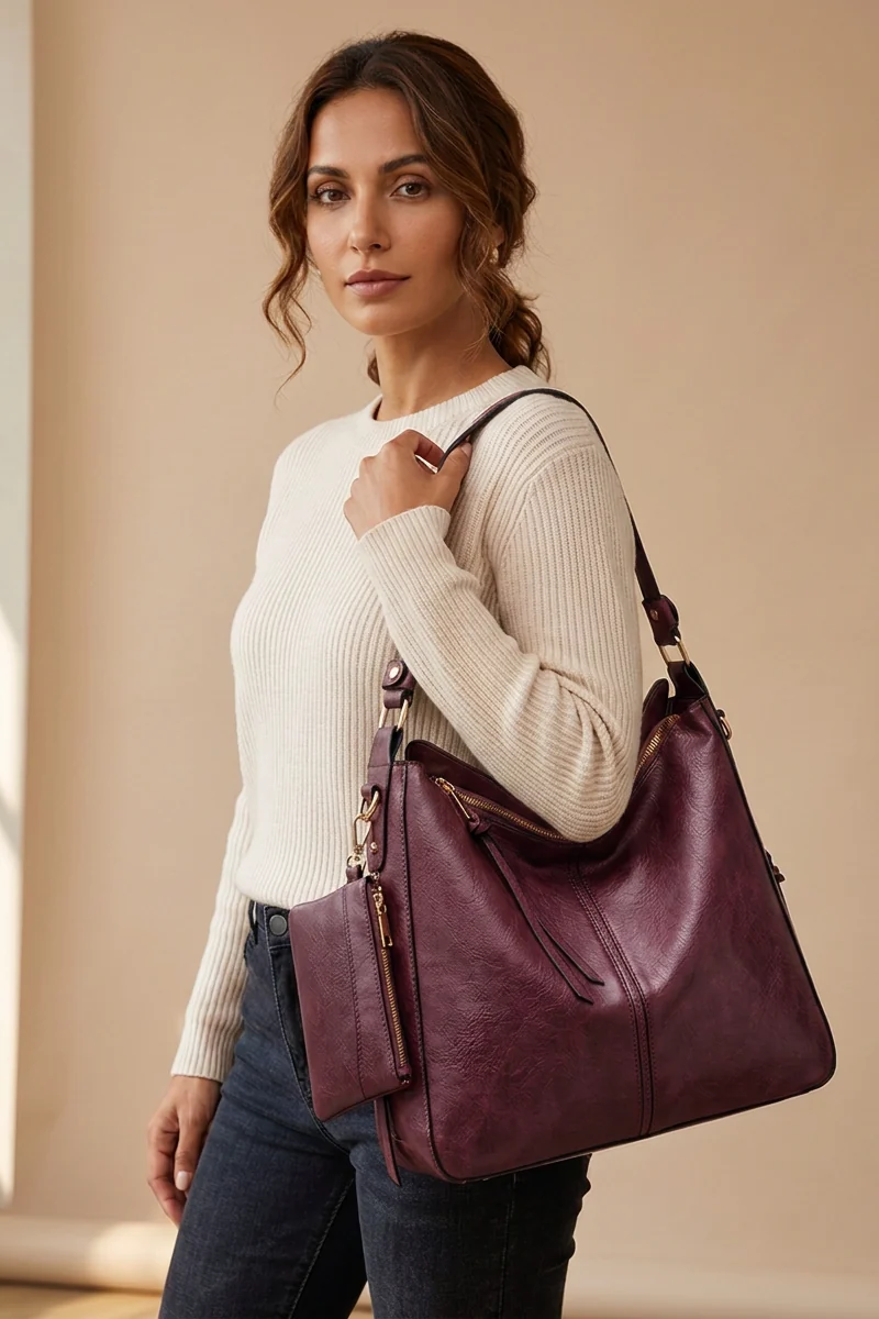 Aria Hobo Bag in Burgundy - front view