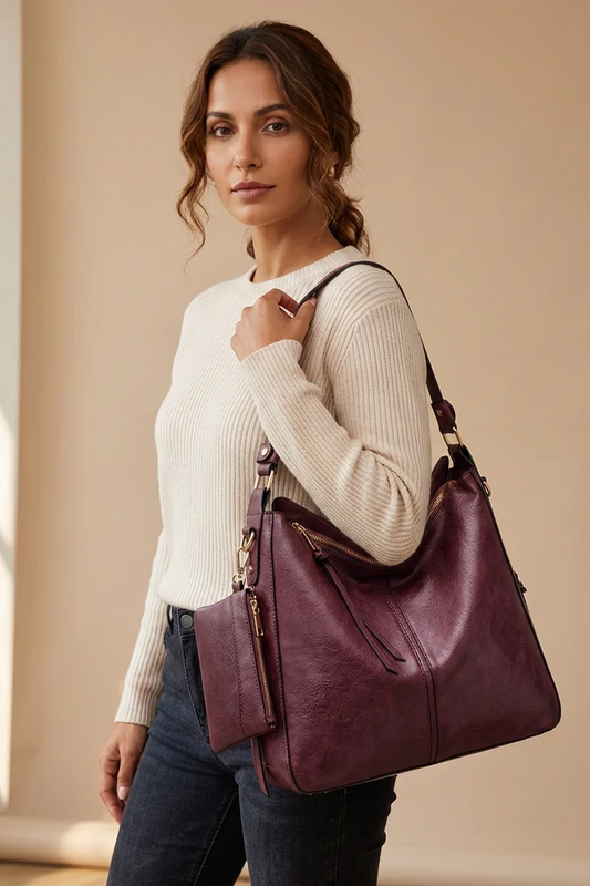 Aria Hobo Bag in Burgundy - front view