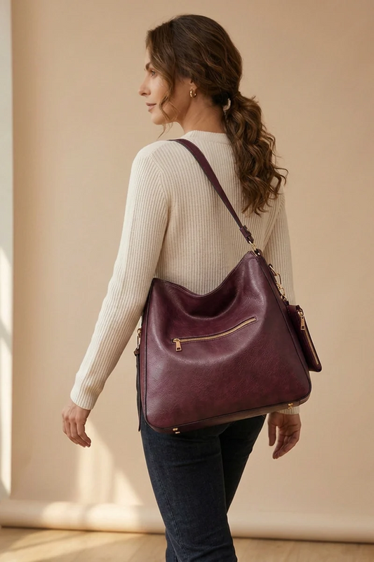 Aria Hobo Bag in Burgundy - back view