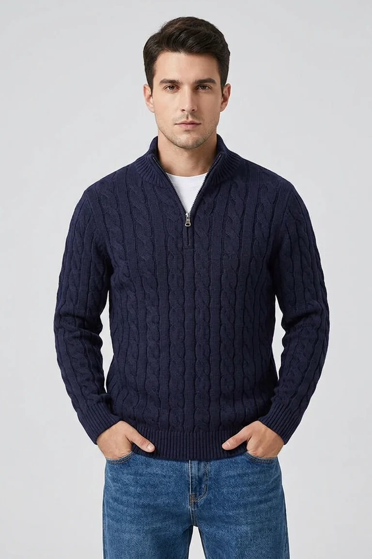 Callahan Zip Sweater in Navy Blue - front view