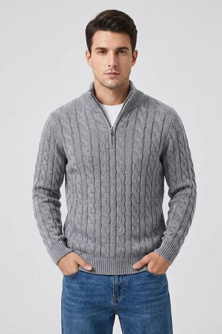 Callahan Zip Sweater in Grey - front view