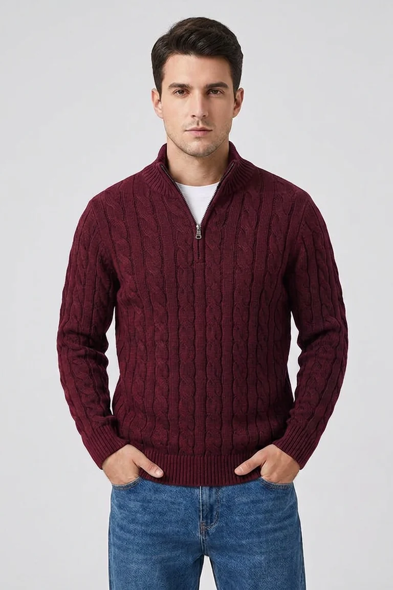 Callahan Zip Sweater in Burgundy - front view