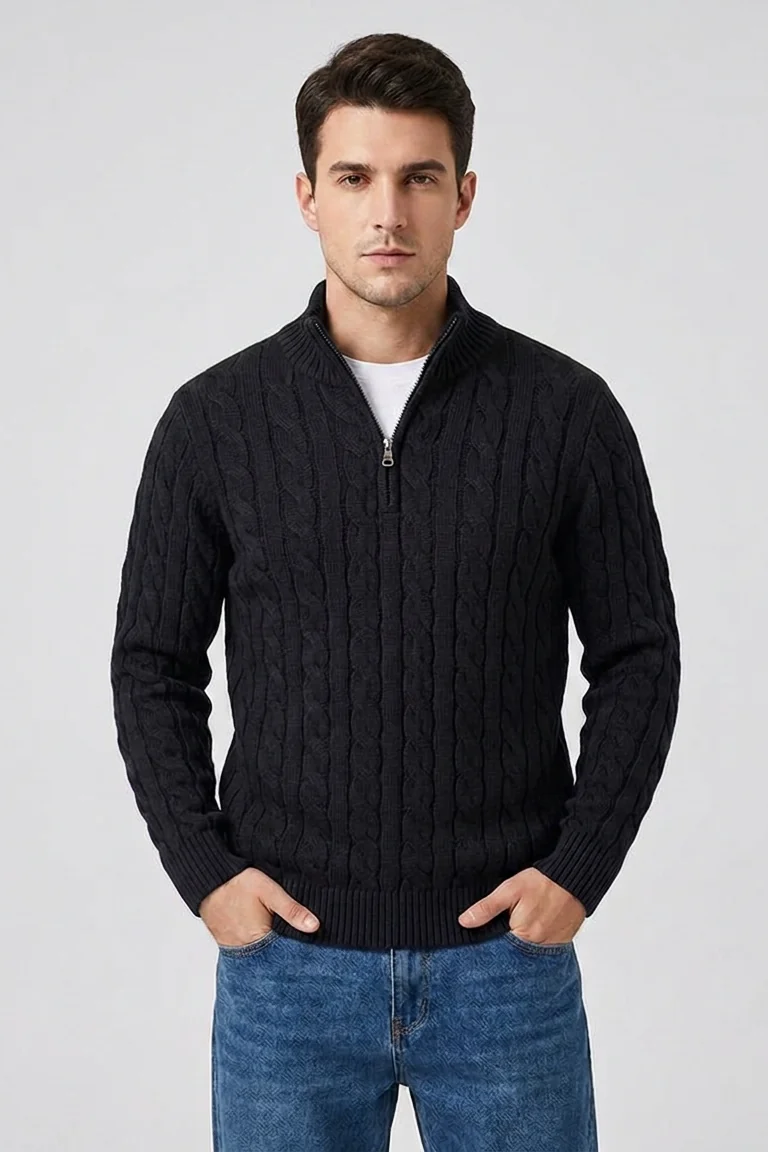 Callahan Zip Sweater in Black - front view