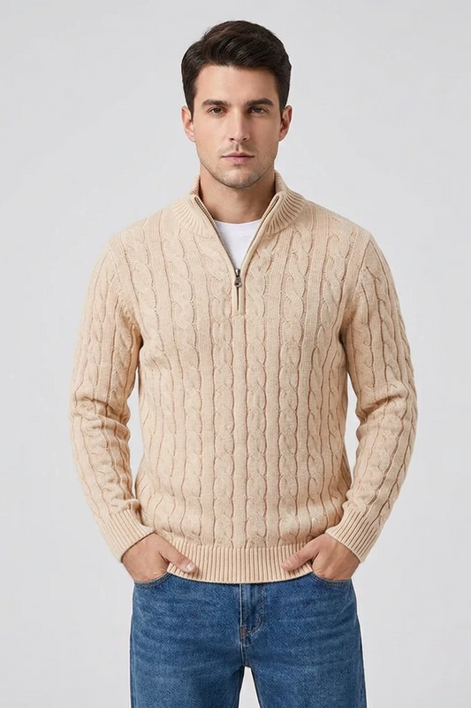 Callahan Zip Sweater in Beige - front view
