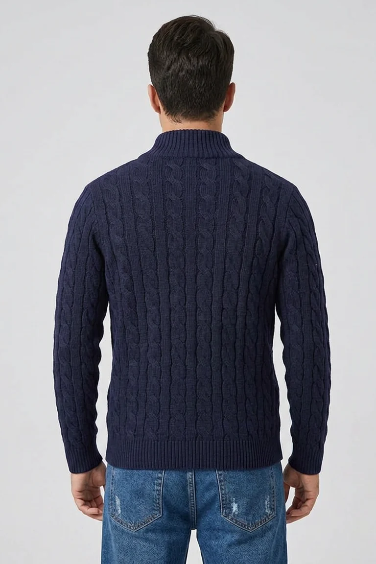 Callahan Zip Sweater in Navy Blue - back view