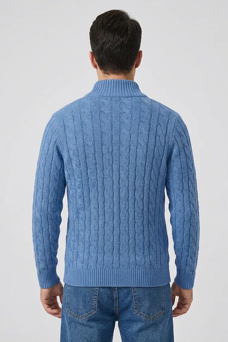 Callahan Zip Sweater in Light Blue - back view
