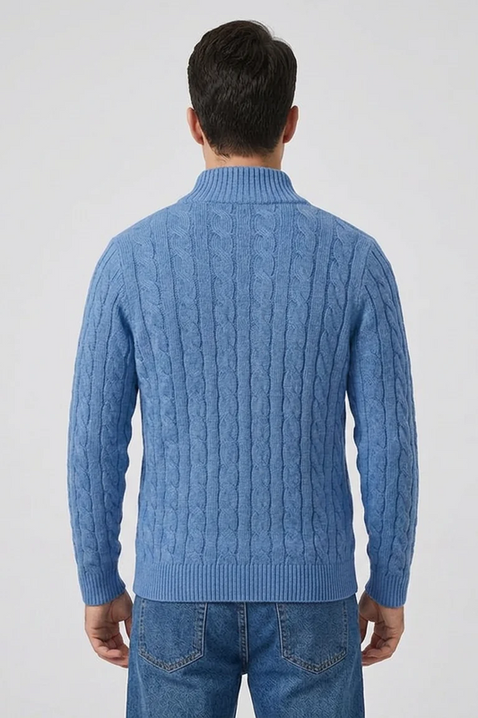 Callahan Zip Sweater in Light Blue - back view