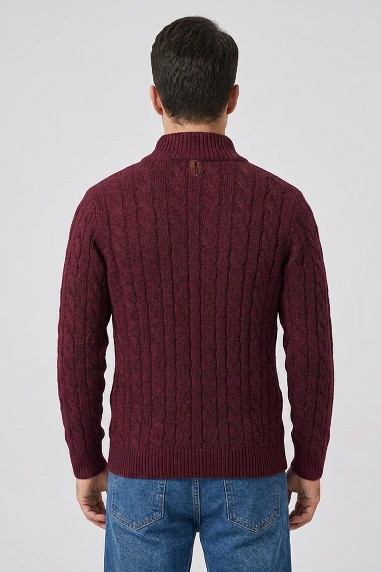 Callahan Zip Sweater in Burgundy - back view