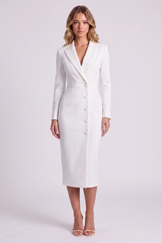 Thea Blazer Dress in White - front view