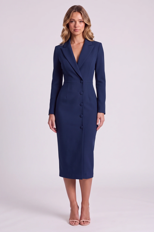 Thea Blazer Dress in Navy Blue - front view
