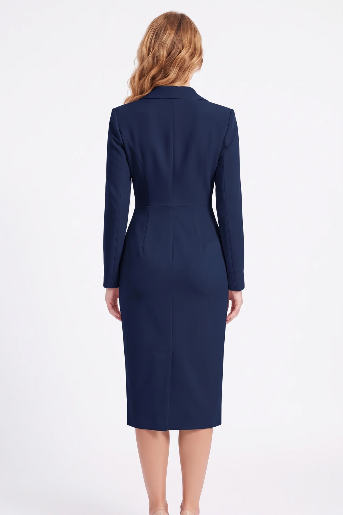 Thea Blazer Dress in Navy Blue - back view