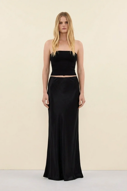 Vienna Satin Skirt in Black - front view