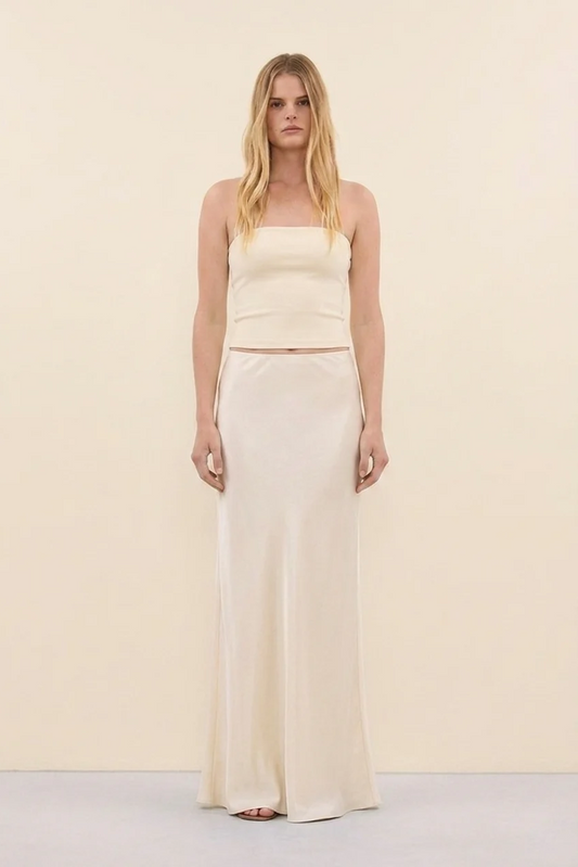 Vienna Satin Skirt in Ivory - front view