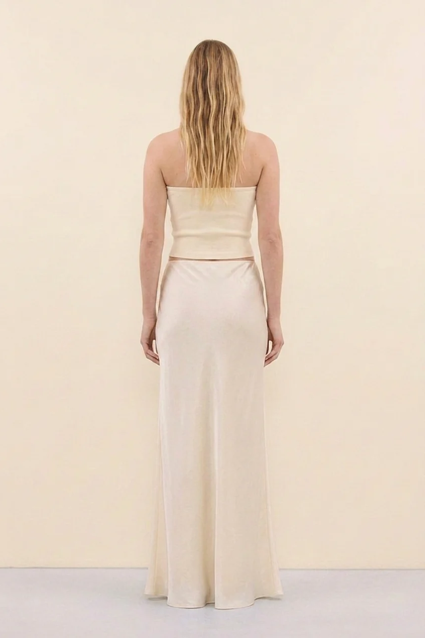 Vienna Satin Skirt in Ivory - back view