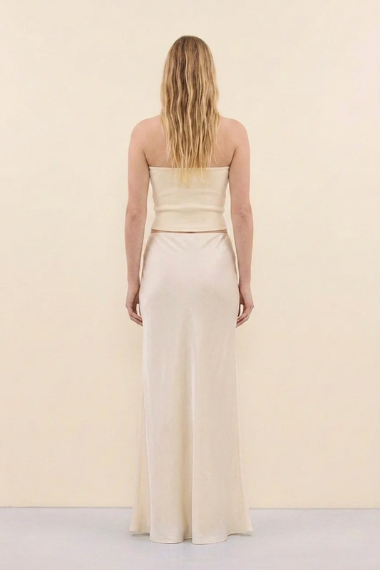 Vienna Satin Skirt in Ivory - back view