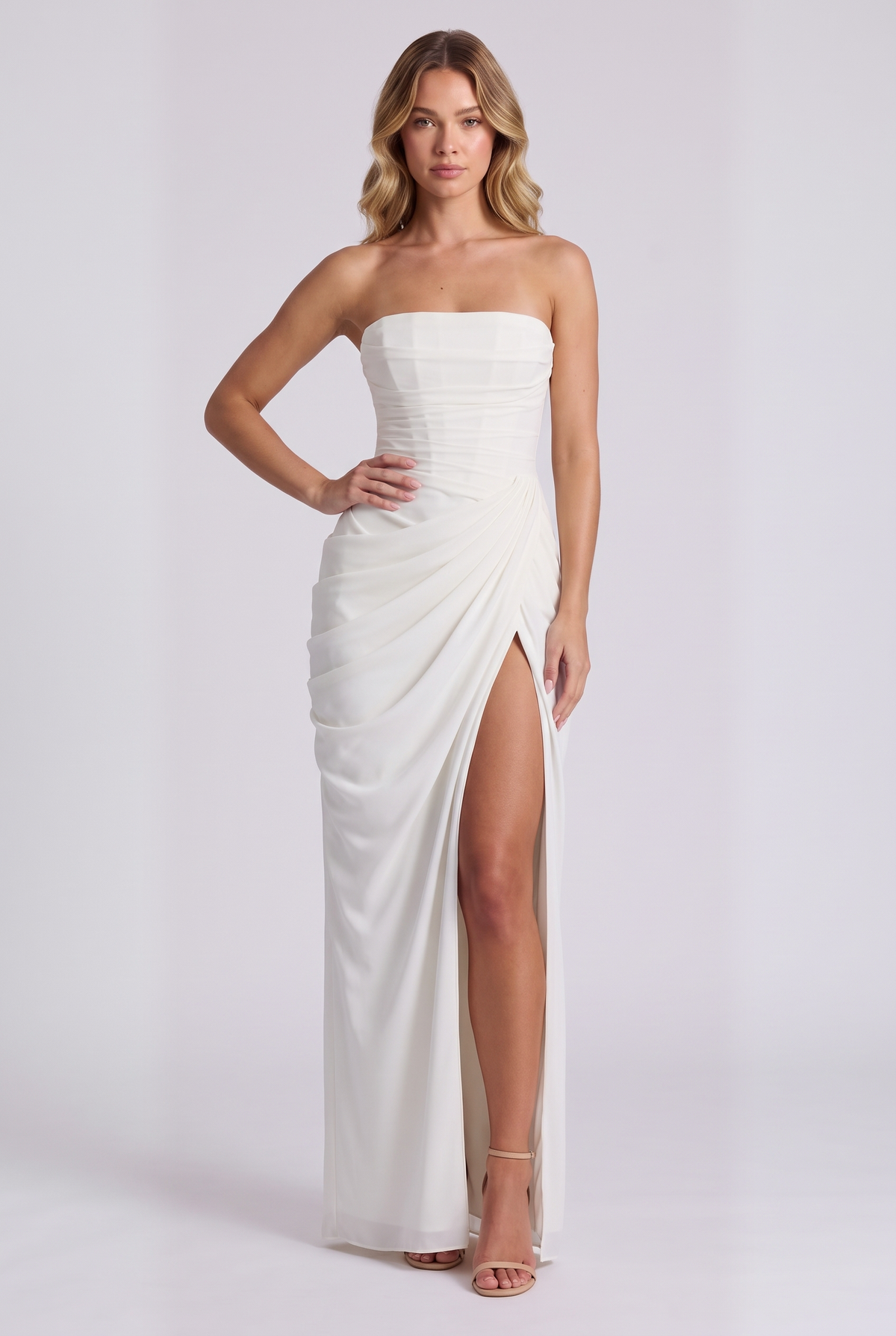 Ophelia Corset Maxi Dress in Ivory - front view