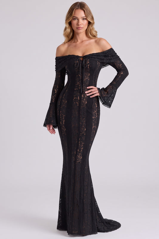 Amara Lace Gown in Black - front