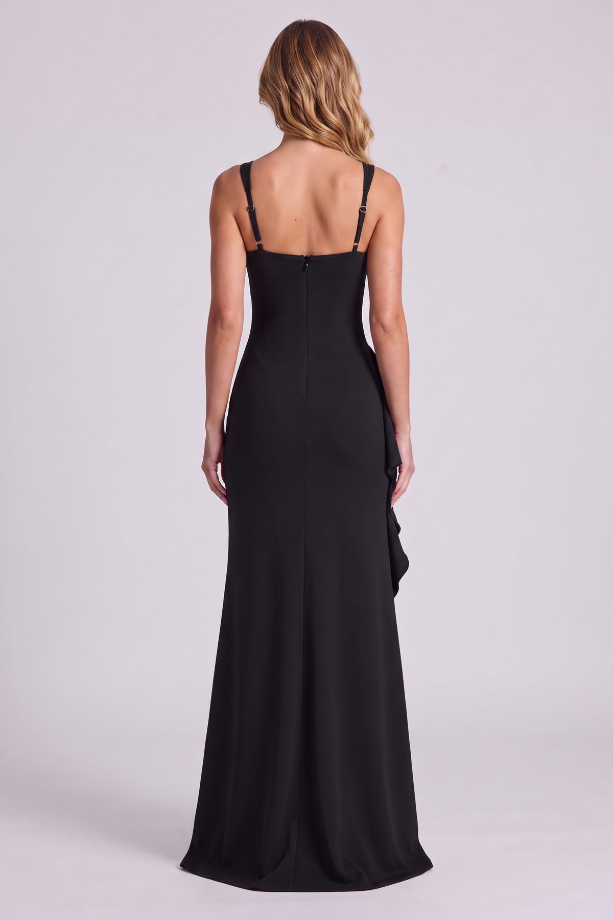 Sloane Open Back Slit Maxi Dress in Black - back view