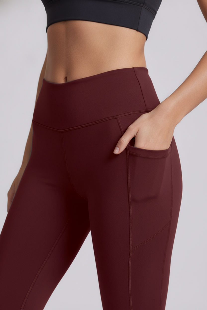 Nova Sculpt Leggings in Evening Red - side pocket detail
