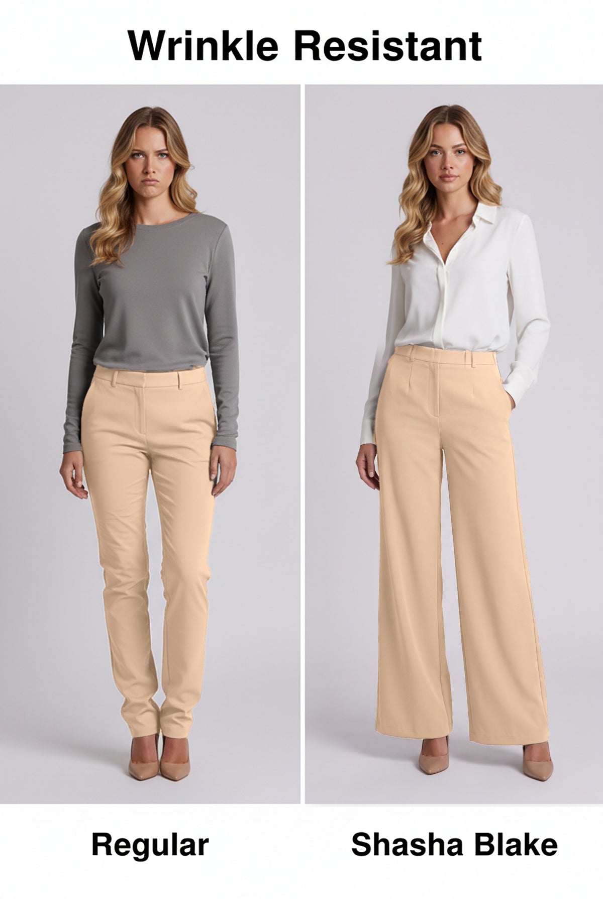 Elise Trousers in Beige, wrinkle resistant comparison
