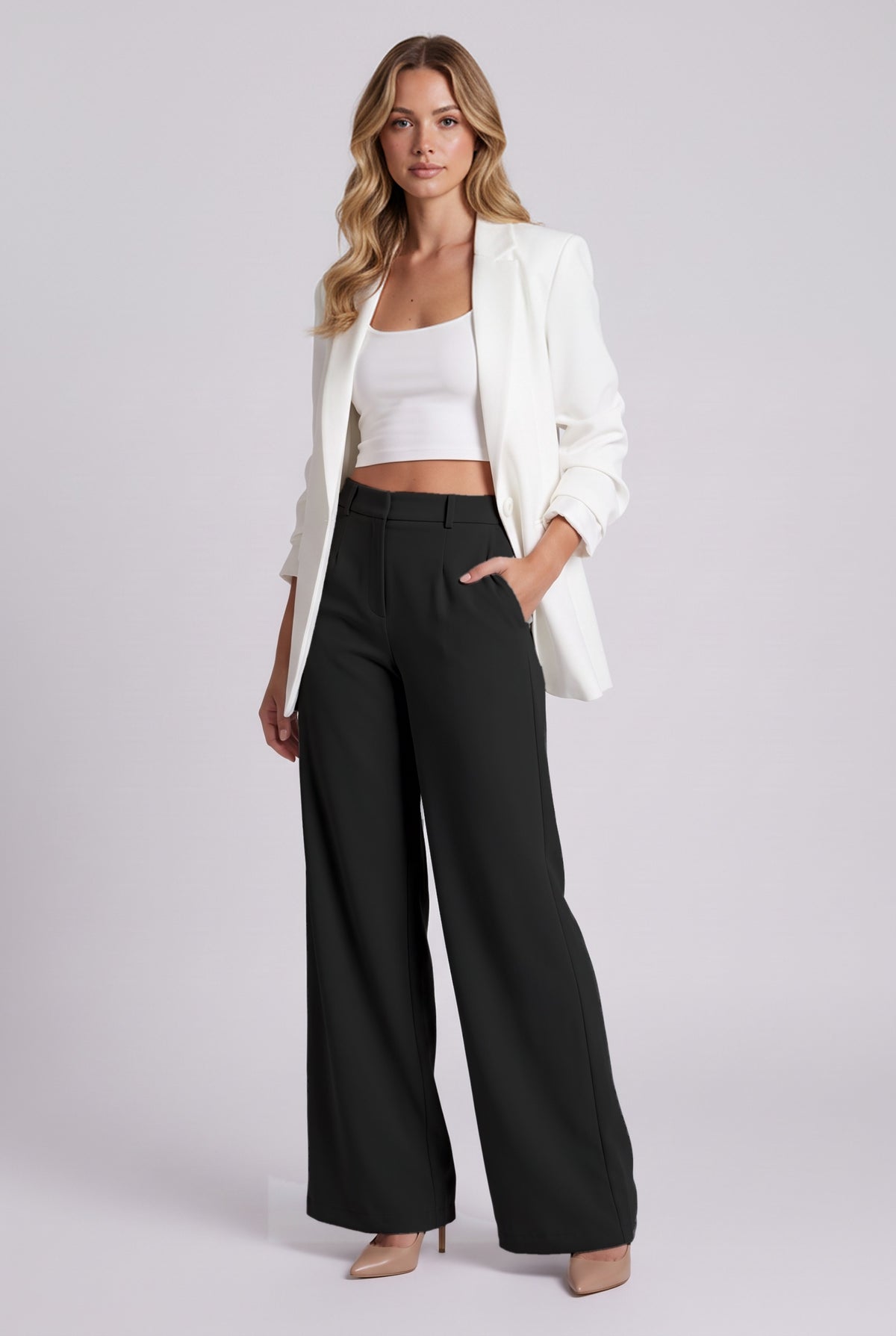 Elise Trousers in Black styled with a blazer