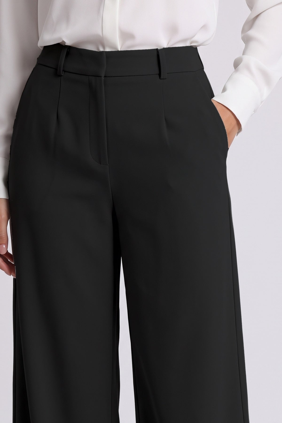 Elise Trousers in Black, waist and pleat detail