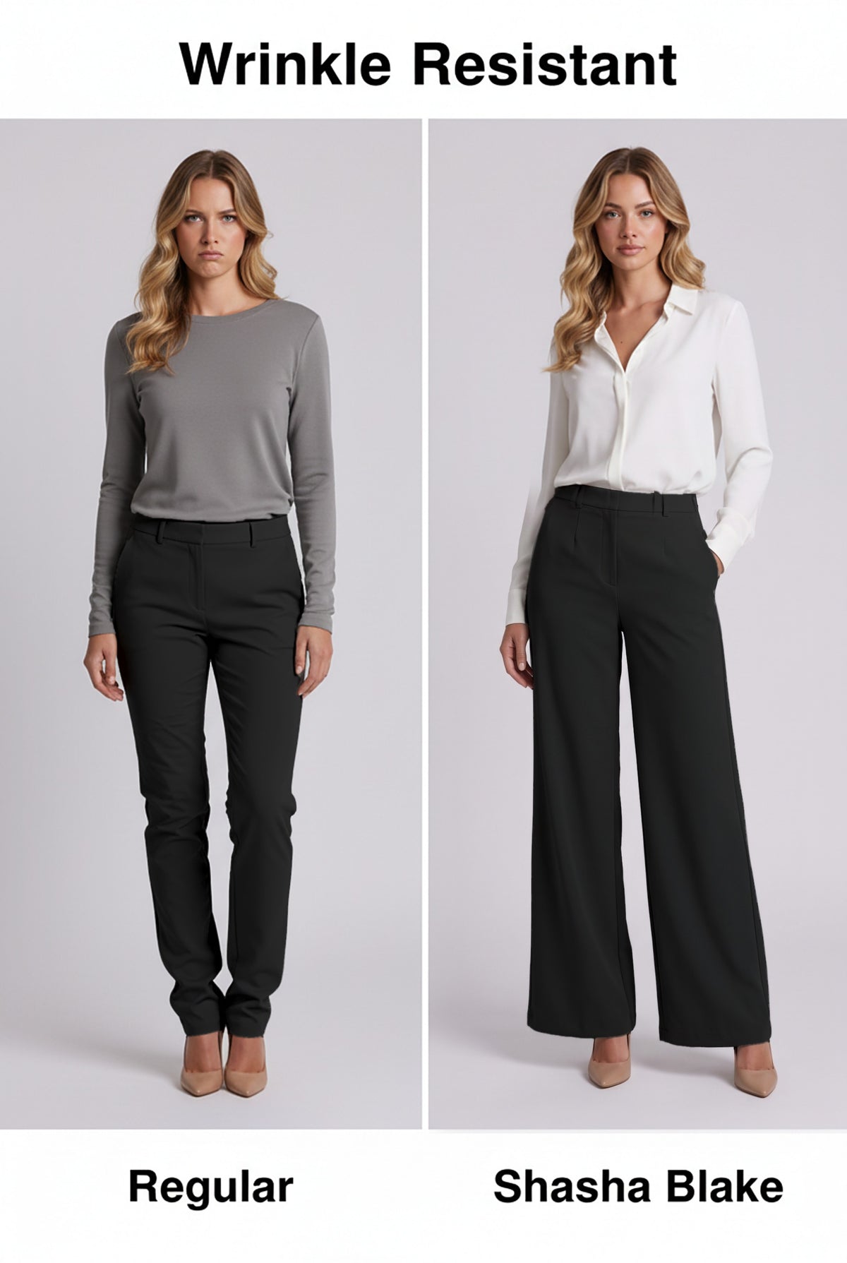 Elise Trousers in Black, wrinkle resistant comparison