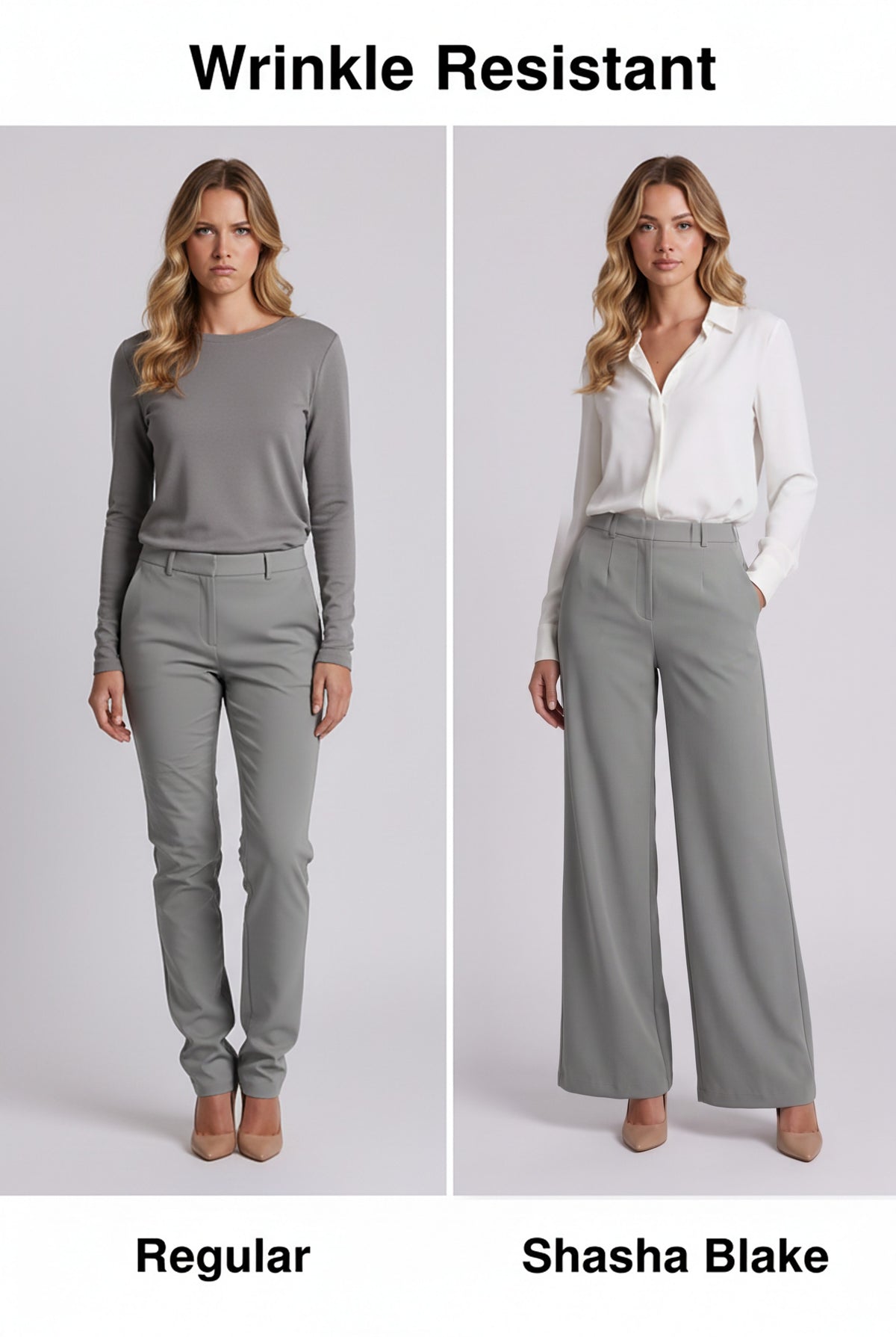 Elise Trousers in Grey, wrinkle resistant comparison
