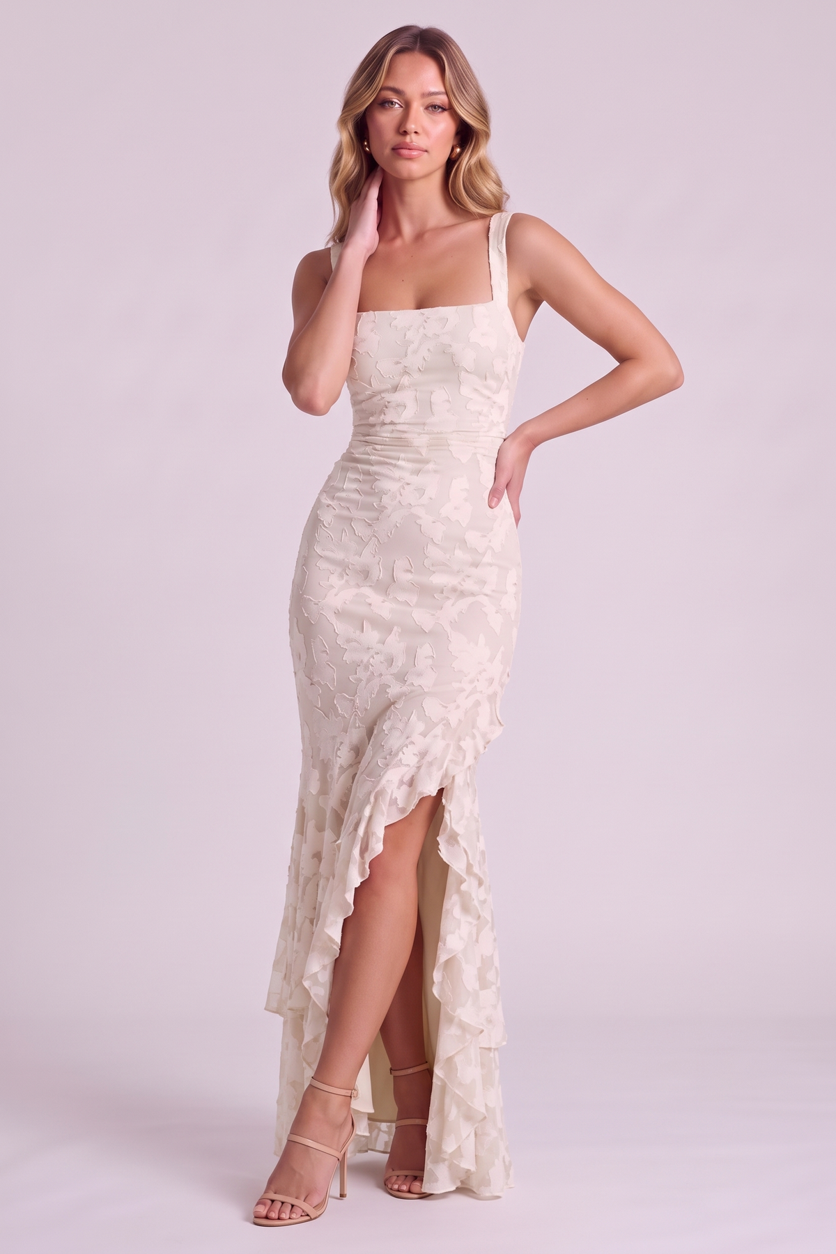 Elowen Floral Ruffle Mermaid Dress - White