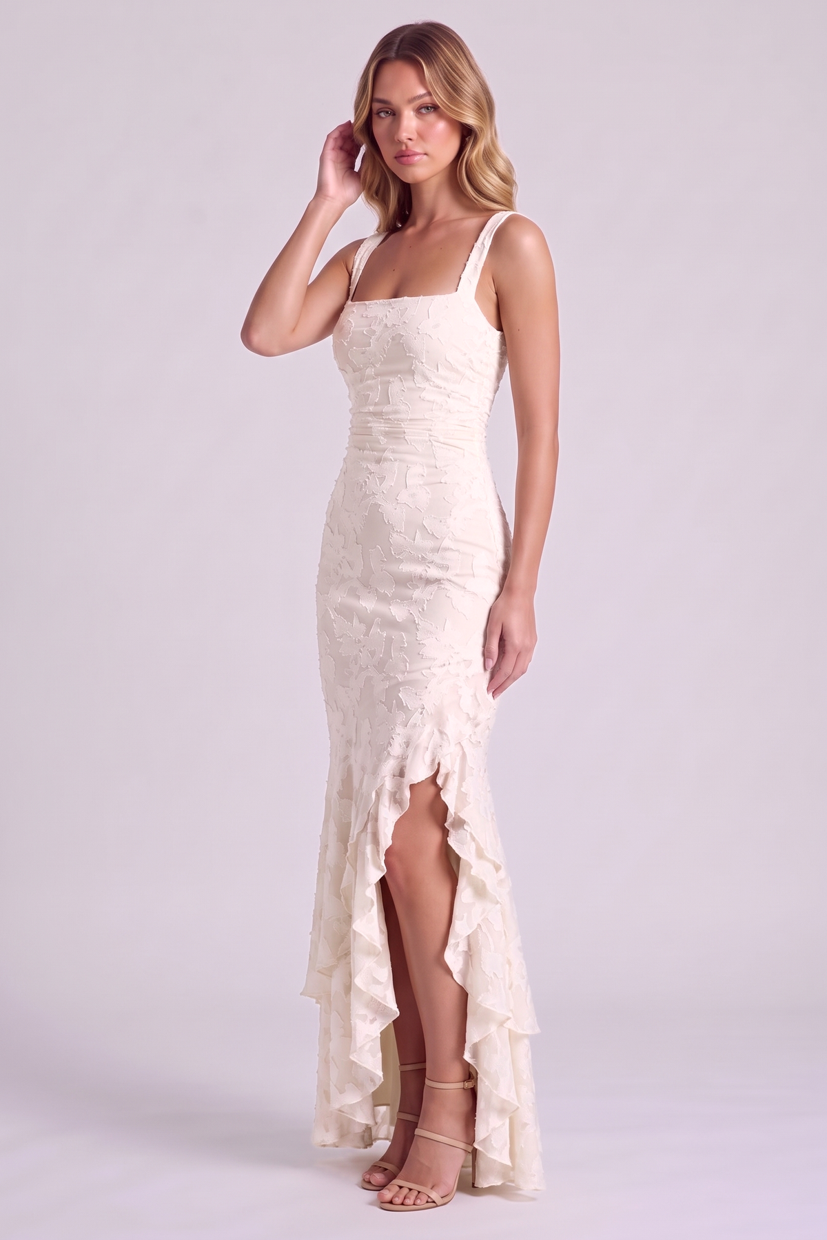 Elowen Floral Ruffle Mermaid Dress - White