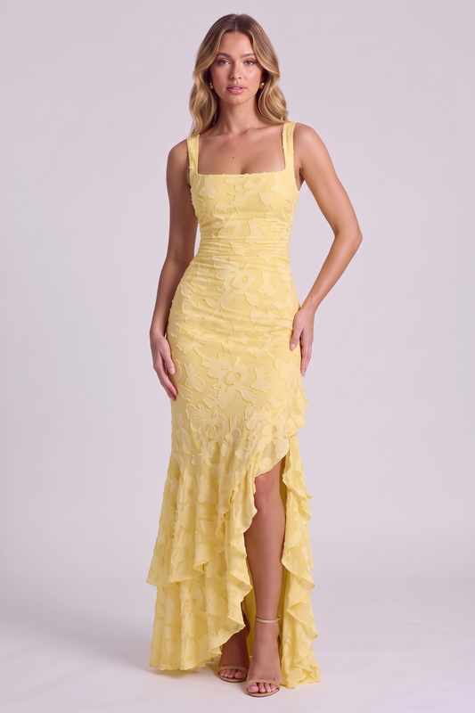 Elowen Floral Ruffle Mermaid Dress - Yellow