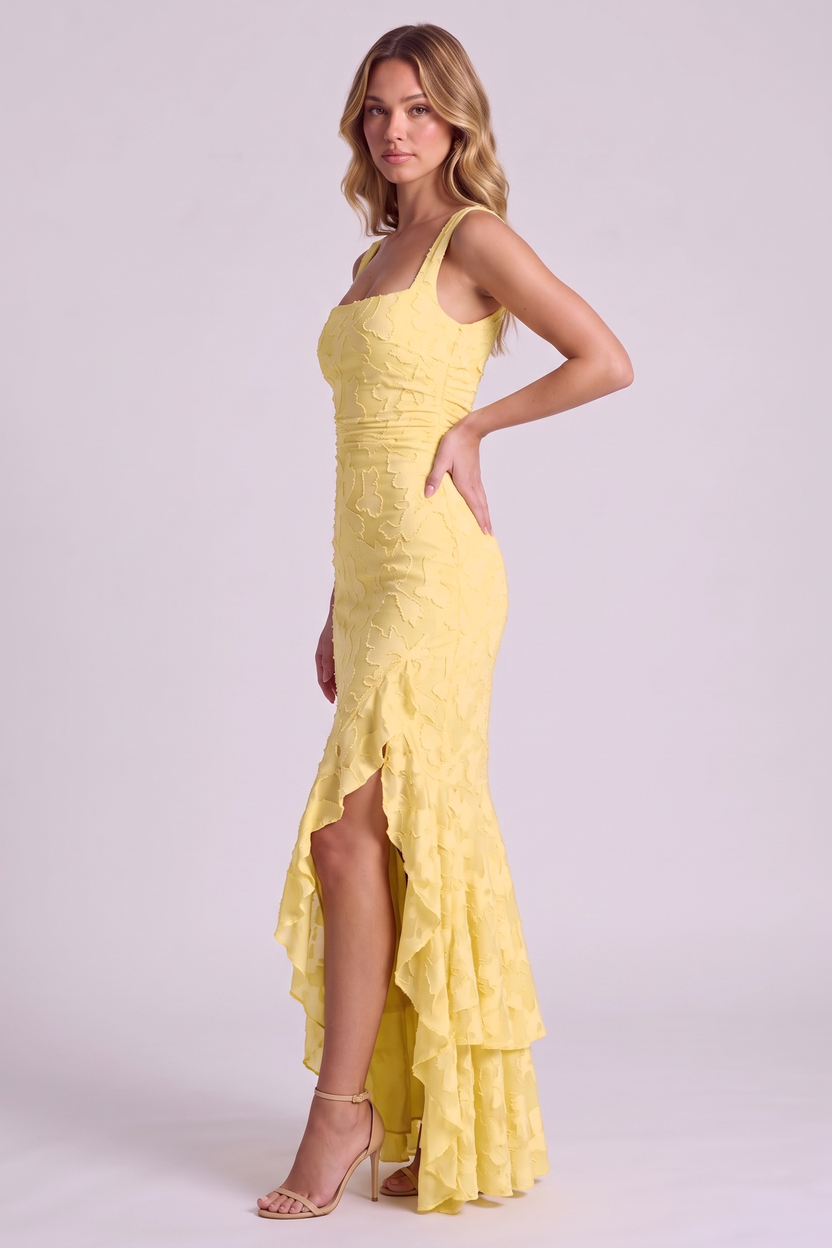 Elowen Floral Ruffle Mermaid Dress - Yellow