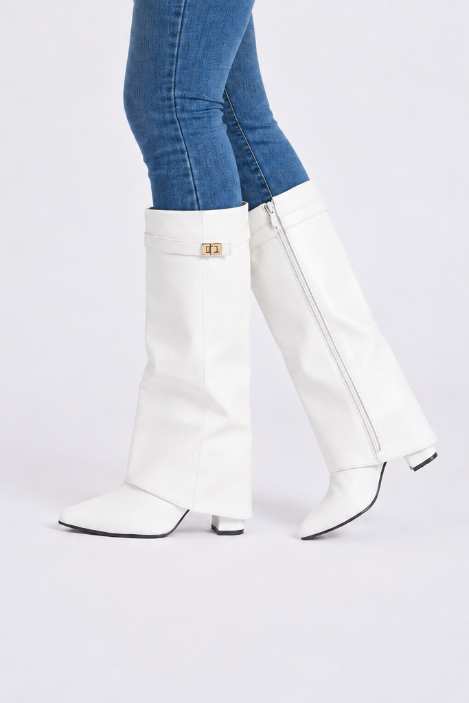 Talia Leather White Boots - side view