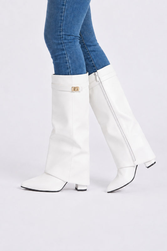 Talia Leather White Boots - side view