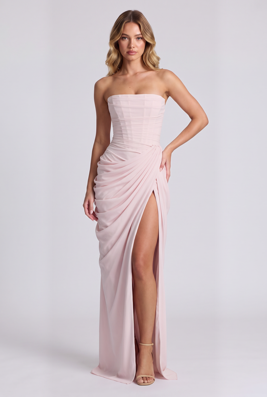 Ophelia Corset Maxi Dress in Blush - front view
