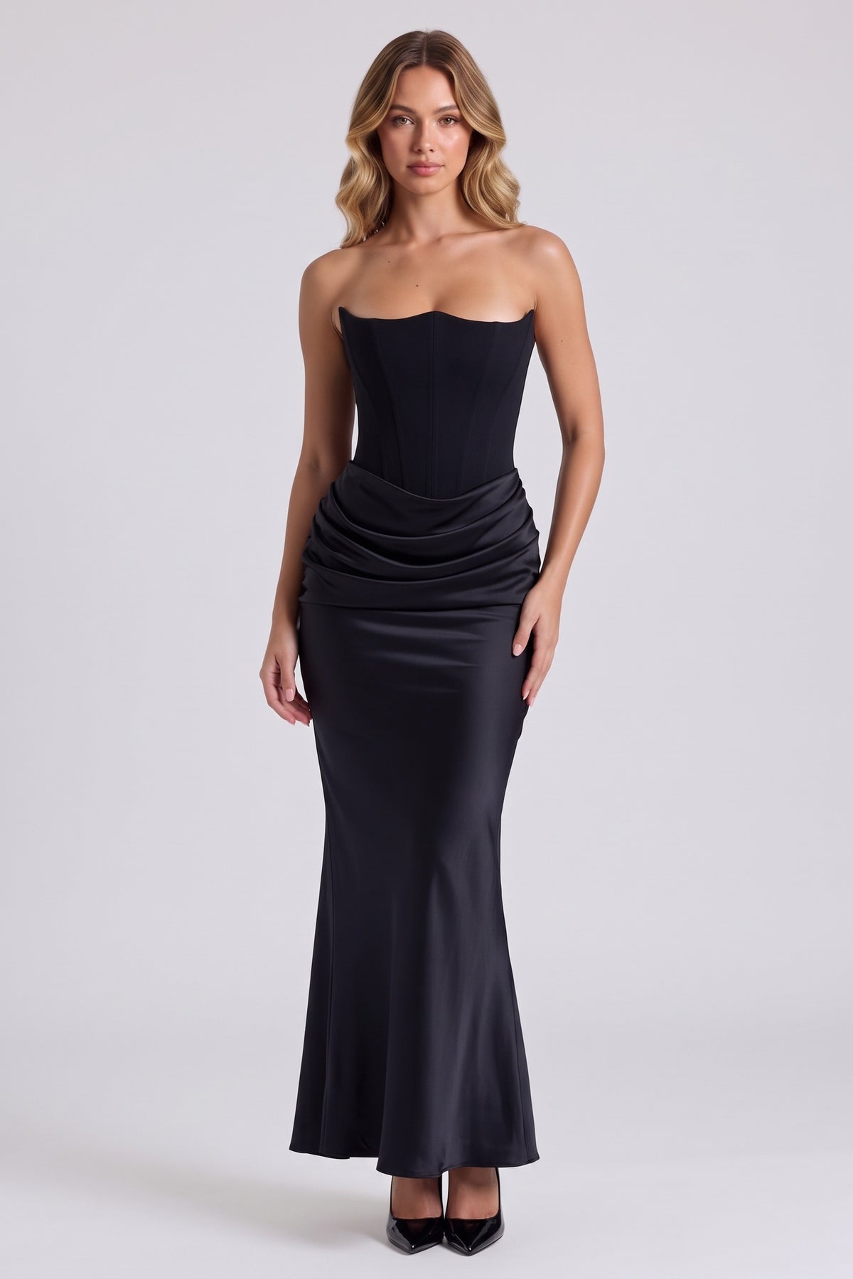 Gisele Satin Gown in Black - front