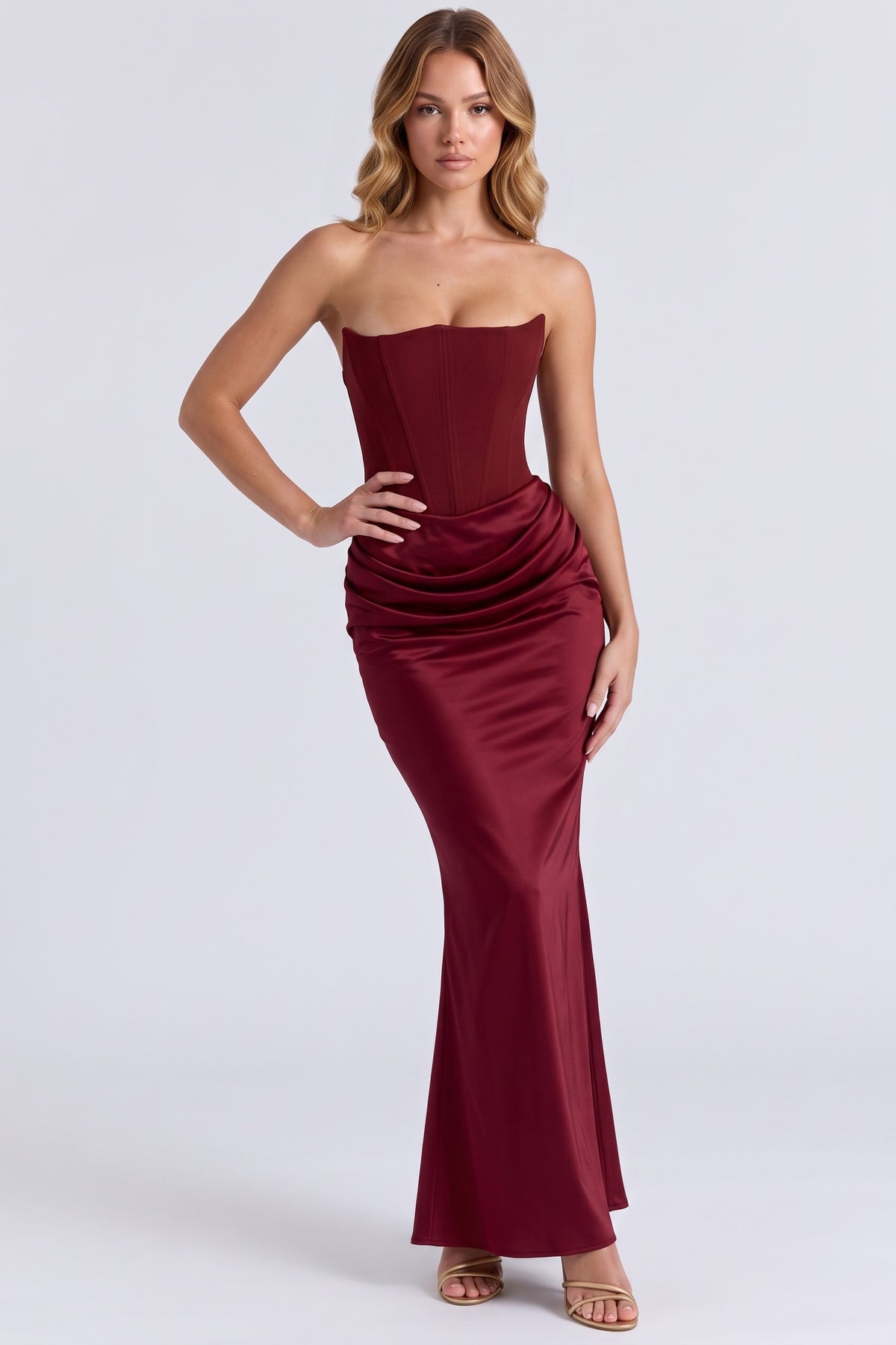 Gisele Satin Gown in Burgundy - front