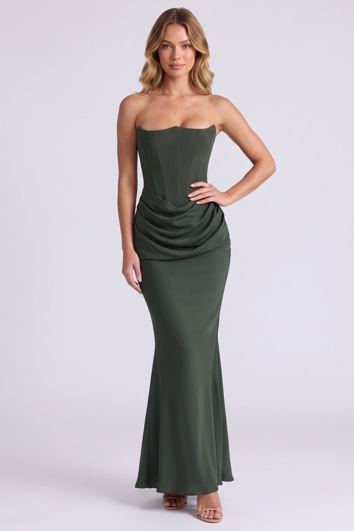 Gisele Satin Gown in Forest Green - front