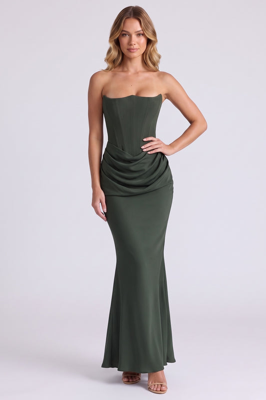 Gisele Satin Gown in Forest Green - front