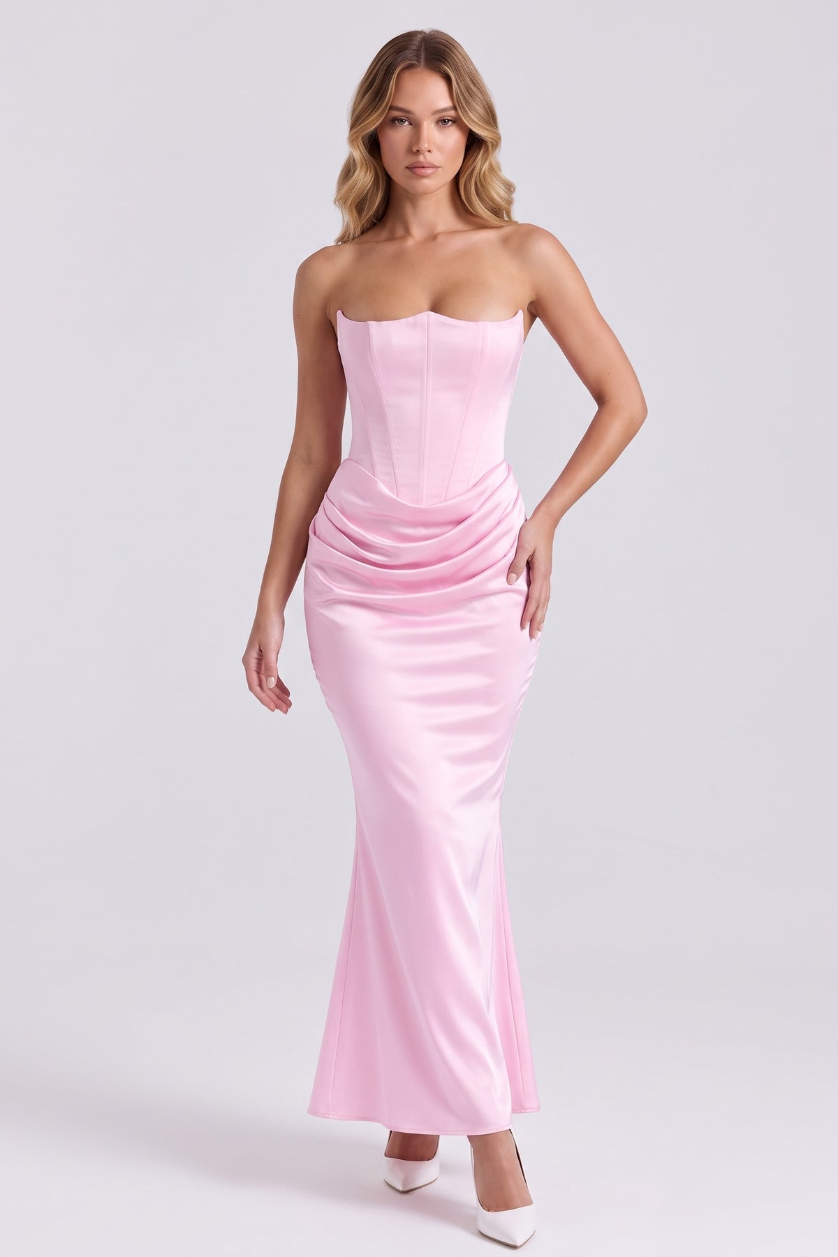 Gisele Satin Gown in Pink - front